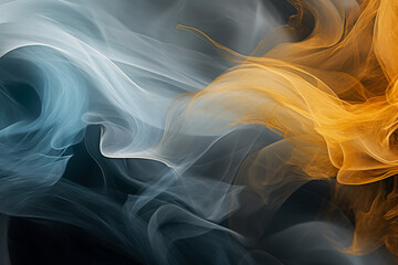 Smoke Fx in a black background, gold and light blue, smoke clouds.