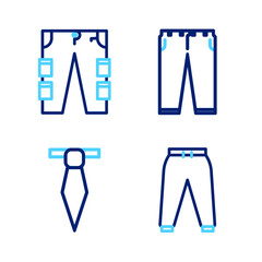 Set line Sport pants, Tie, Pants and Cargo icon. Vector