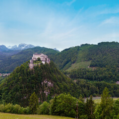 Fototapeta na wymiar Alps mountain castle summer view (Austria, Hohenwerfen Castle, was built between 1075 and 1078)