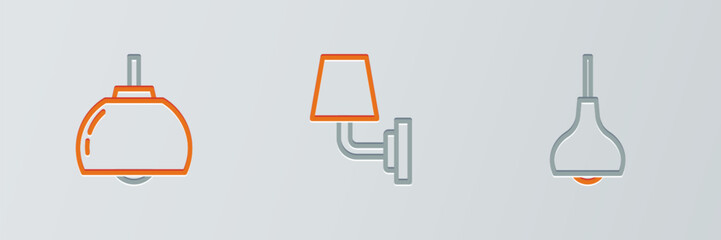 Set line Lamp hanging, Chandelier and Wall lamp or sconce icon. Vector
