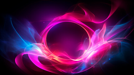 3d render, abstract background neon ring shape with pink magenta and blue smoke. Fantastic futuristic wallpaper