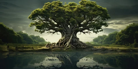 Fotobehang The tree of life - an eternal tree growing in an empty gaia landscape © Brian