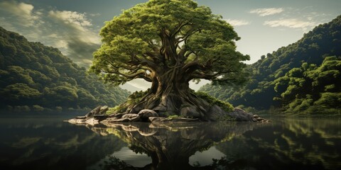 The tree of life - an eternal tree growing in an empty gaia landscape