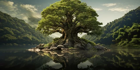 Selbstklebende Fototapeten The tree of life - an eternal tree growing in an empty gaia landscape © Brian