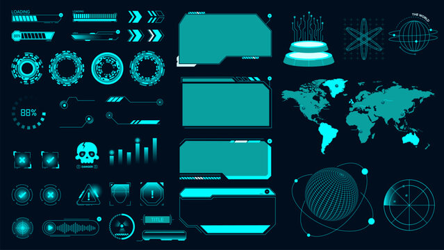 Hi-tech elements and HUD interface. HUD, UI, UX frames. HUD elements set.