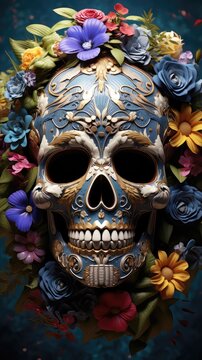 Generative AI Sugar Skull (Calavera) to celebrate Mexico's Day of the Dead (Dia de Los Muertos)	