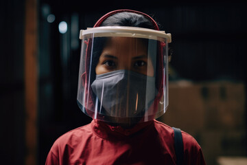 Fototapeta premium Indian Doctor, Nurse, Surgeon Woman Wearing Face Mask and Face Shield during COVID-19 Pandemic Generative AI