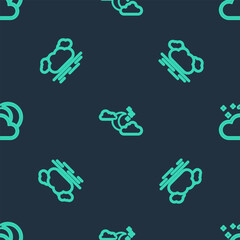 Set line Cloud with moon and stars, and on seamless pattern. Vector