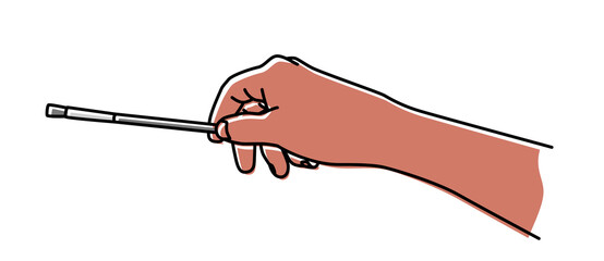 Hand holding a brush hand drawn with thin line. Teaching painting, professional artist, art school student concept. Png clipart isolated on transparent background