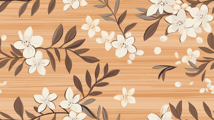 Seamless Tile - Flowers on Wood Background - Vectors