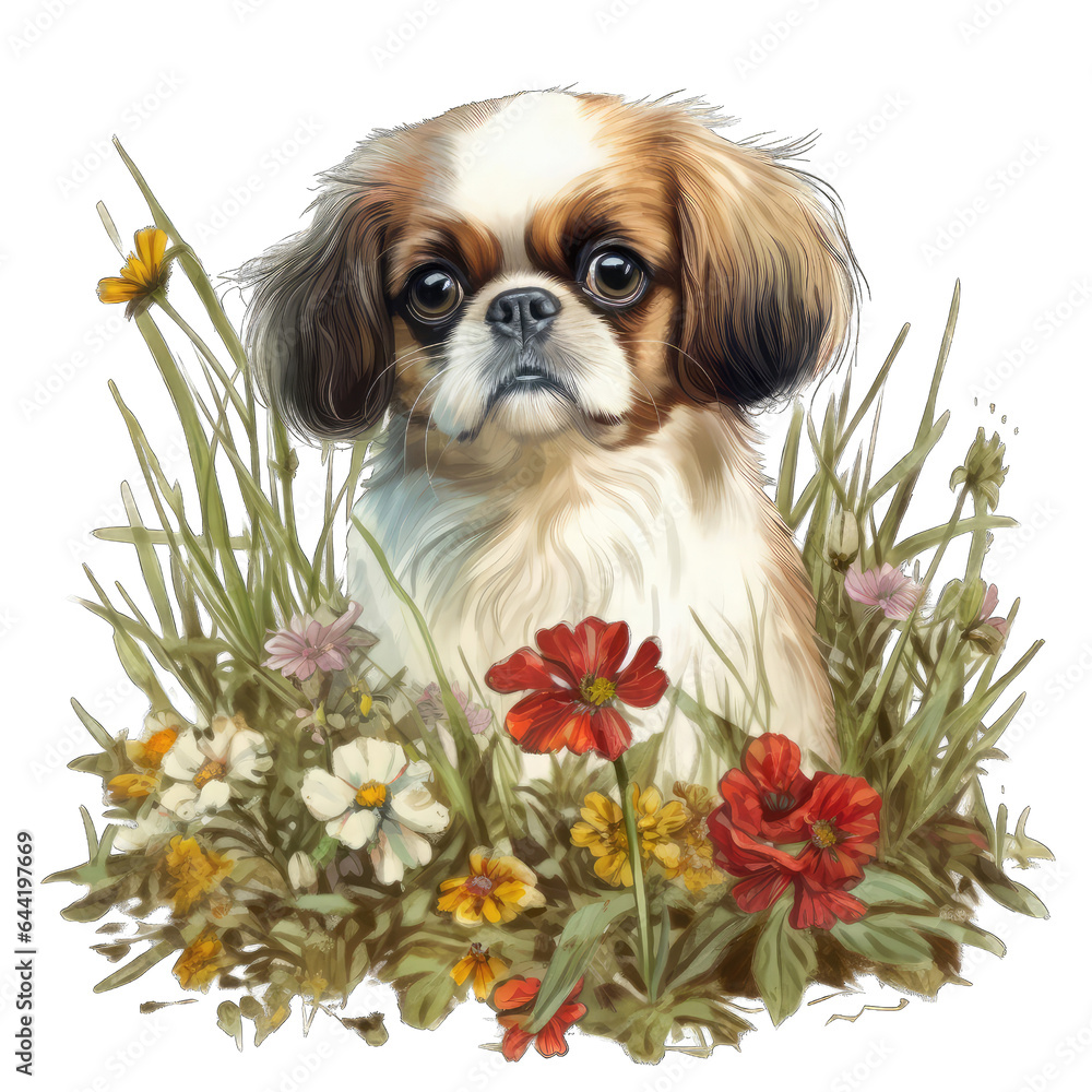 Wall mural Serenity with a Japanese Chin Puppy