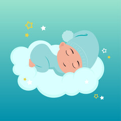 Baby infant sleeping on a cloud vector illustration graphic