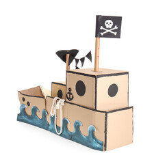 Pirate cardboard ship on white background