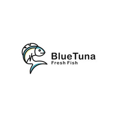 Blue tuna fish illustration logo design on white background. line art fish