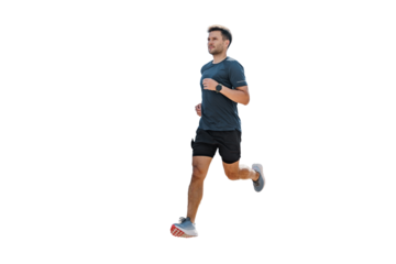 A trainer performing fitness exercises.  Running is a healthy lifestyle, sportswear and sneakers. Athletic man training jogging full-length.