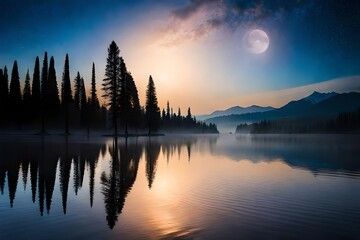 Obraz premium sunset over lake generated Ai