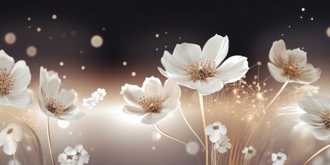 Beautiful abstract beige and white night photo floral design background banner. beautiful Generative AI AIG32