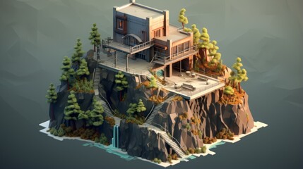 isometric house on the mountain.