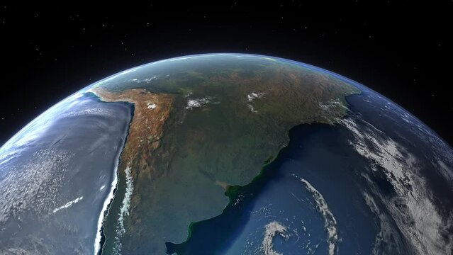 Realistic Earth From Space Flying Over Continental South America