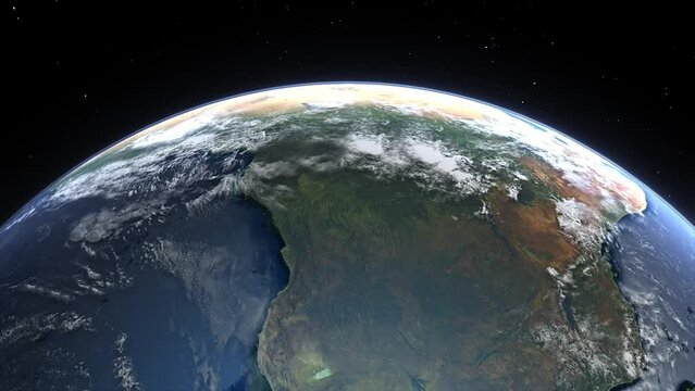 Realistic Earth From Space Flying Over Continental Africa
