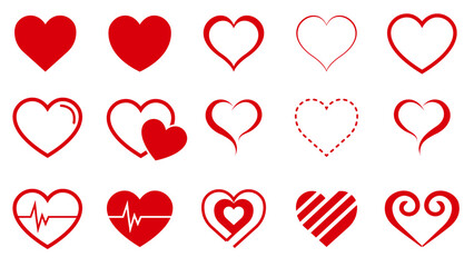 set of hearts icons in red color heart simple heart shaped metal heart with stroke valentines day icons