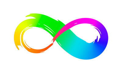 Rinbow infinity symbol with colorful gradient, hand painted with calligraphic ink brush. Png clipart isolated on transparent background