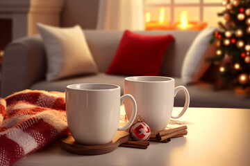 Winter Scenery with Coffee and Candles at Home