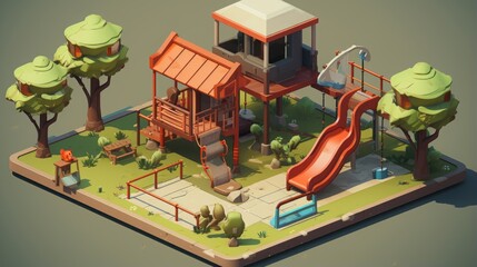 playground in the yard isometric.