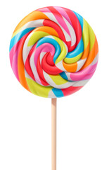 Colorful lollipop swirl on wooden stick isolated on transparent background. AI Generative