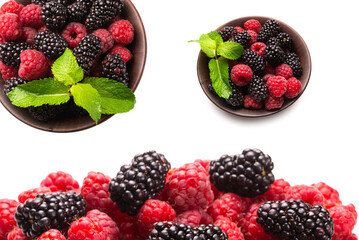 Tasty raspberry and blackberry background.