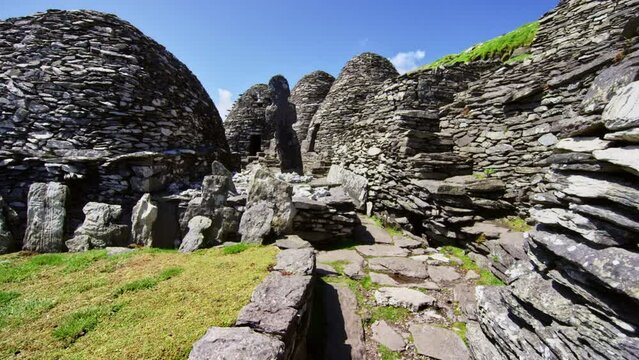 Ancient burial ground. Cemetery. Skellig Michael graveyard Ireland
