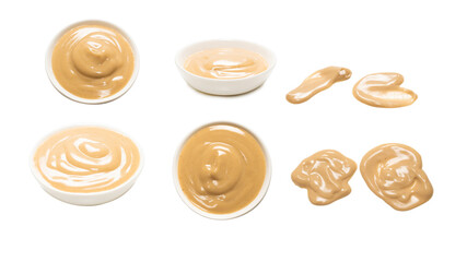 Fototapeta premium Mushroom sauce in a bowl isolated on white background.