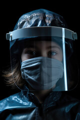 Fototapeta premium Little Girl Child with Face Mask and Shield During Pandemic - Generative AI