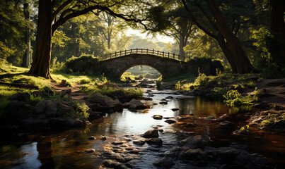 Fototapeta na wymiar Natural landscape, bridge in the park on a summer day.