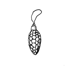 Merry Christmas - pine cone christmas decorations - black pencil hand drawn illustration (transparent PNG)