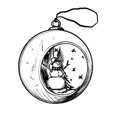 Merry Christmas - snow man christmas decorations - black pencil hand drawn illustration (transparent PNG)