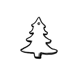 Merry Christmas - christmas tree decorations - black pencil hand drawn illustration (transparent PNG)