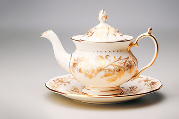 Vintage porcelain teapot exude timeless charm with their intricate design and delicate gold accents.