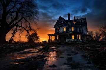 Spooky Haunted House at Night