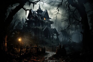 Spooky Haunted House at Night