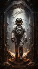 Fototapeta na wymiar A man in a space suit standing in a doorway