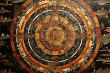 Artworks of Tibetan Buddhist paintings and symbolic circular designs for contemplation. Generative AI