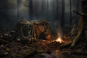 Fototapeta premium Survival in the wilderness. A lone warrior