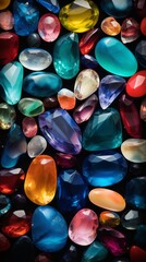 A colorful assortment of stones on a dark background