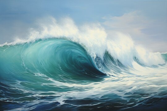 Artistic depiction of ocean captured using oil paint and canvas. Generative AI