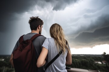 shot of a young couple taking photos of the storm