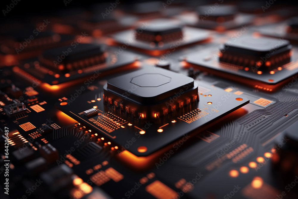 Poster microchip and microcircuit close-up.