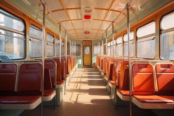 Fototapeta premium Bus or trolleybus seats. Bus interior.