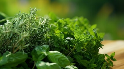 a close-up of a bunch of fresh herbs