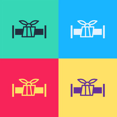 Pop art Industry metallic pipe icon isolated on color background. Plumbing pipeline parts of different shapes. Vector